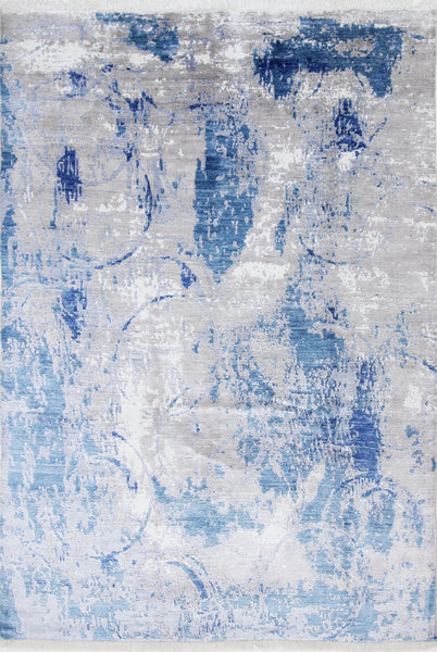 Abstract Blue, 292x198 cm, Wolle und seide, Indien - Orientteppiche Zarif