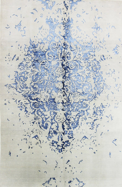 FloorArt Cyan on Grey, 299x203 cm, Wolle und seide, Indien - Orientteppiche Zarif